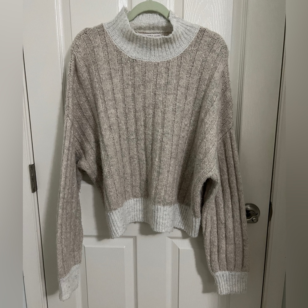 Sincerely Jules Two Tone Cream Mock Neck Sweater